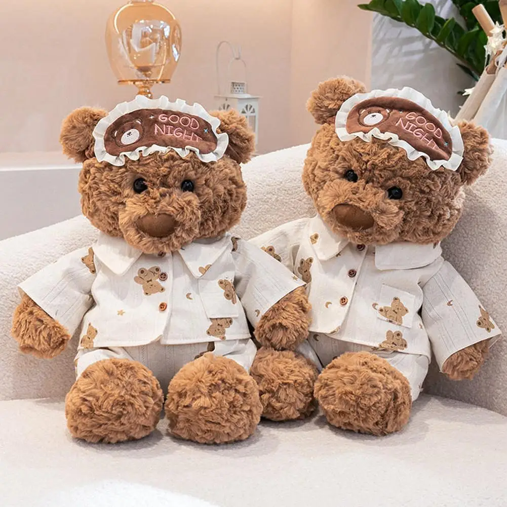 

Soft Plush Toy Kawaii Pajama Bear & Birthday Bear Stuffed Animal With Eye Mask Soft Teddy Doll For Kids Birthday Gift For Girls