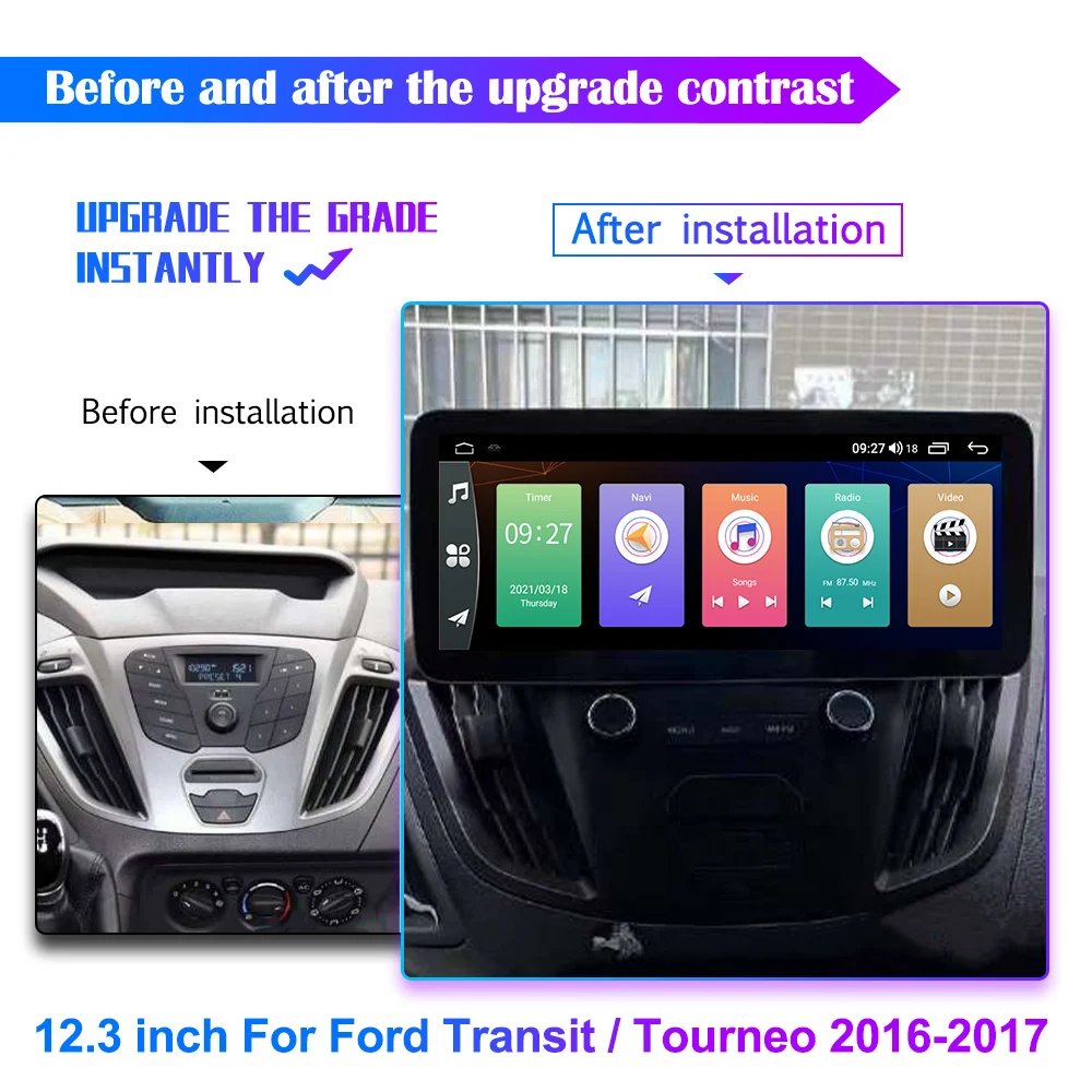

12.3 inch android 13 Car Radio Multimedia Player For Ford Transit 2017 2018 2019 Tourneo 2016-2020 Auto GPS Navi 2Din Head Unit
