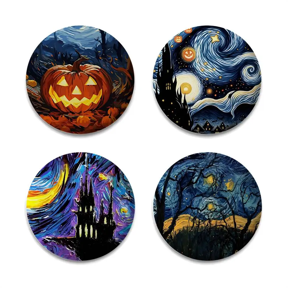 

V-Van G-Gogh Halloween Badges Round Exquisite Badge Brooches Creative Pins for Clothes Hat Backpack Gift Accessories