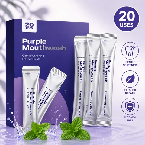 Purple Mouthwash For Teeth Whitening Color Correcting,Support Gum Health Gentle Oral Care 20 Portable Mint Whitening Mouthwash