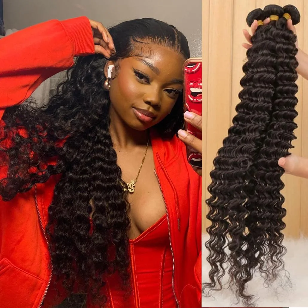 Deep Wave Human Hair Bundles Brazilian Loose Deep Wave 1/3/4 Bundles Deal Deep Curly Hair Weaving Virgin Hair Extensions on Sale