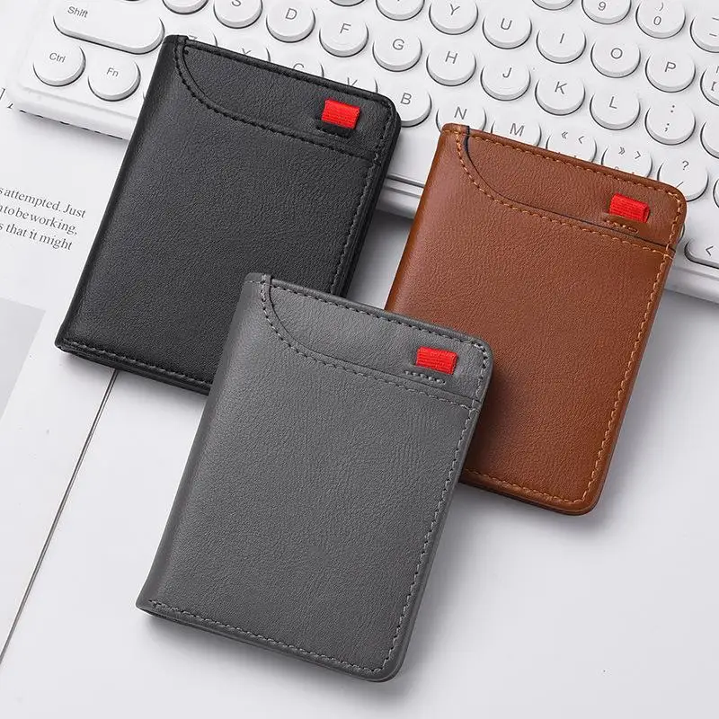 Men Slim Card Holder Wallet Multi Card Slots Vertical ID Card Case Mini Portable PU Leather Purse For Daily Business Travel Use