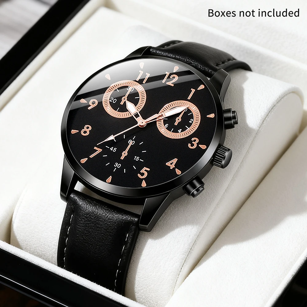 Handsome men's watch PU leather quartz watch timer men's watch, suitable for daily wear