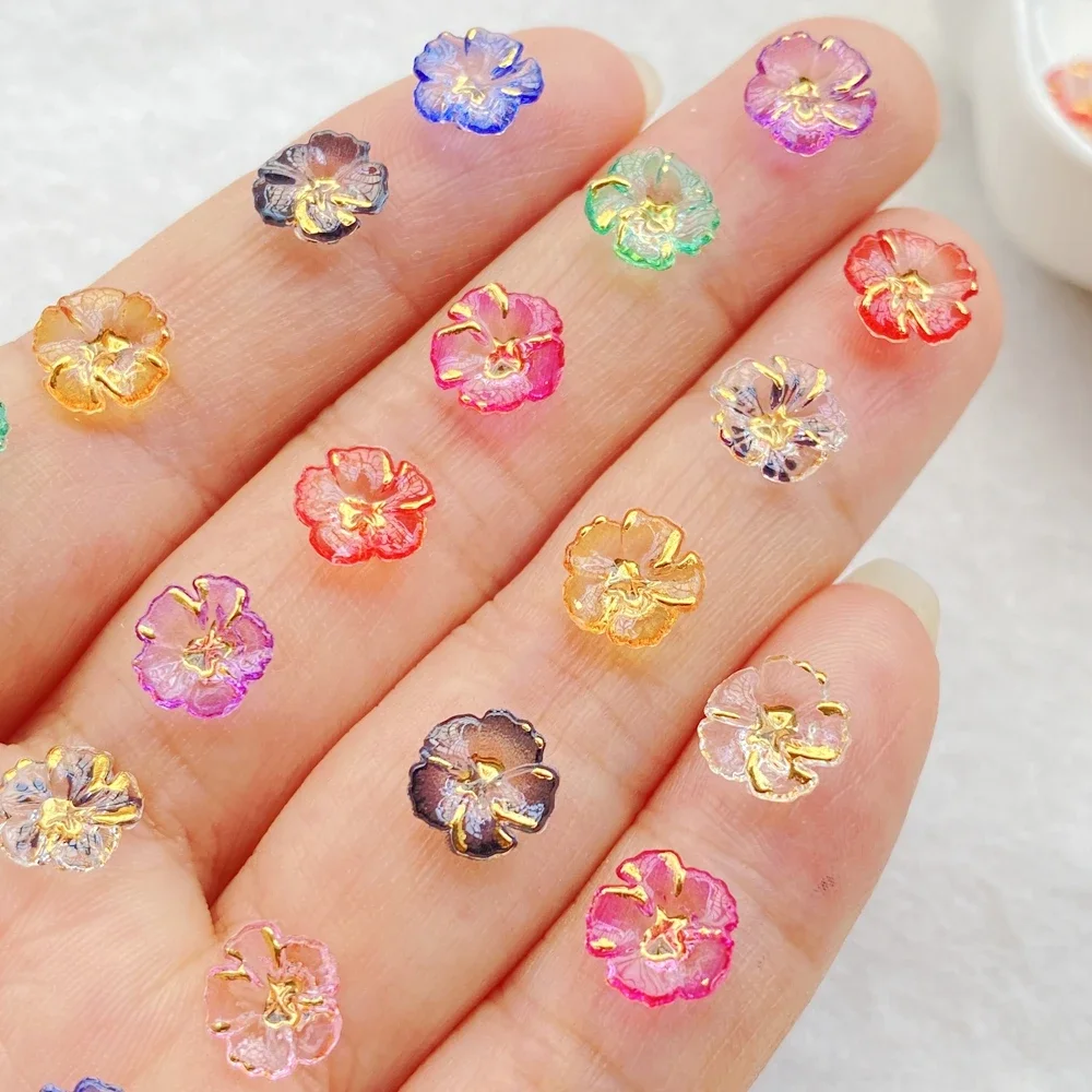 50Pcs Mini Colorful transparent Flowers Flatback Stone Gem Scrapbook DIY Wedding Jewelry Ornament Applique Crafts Accessories