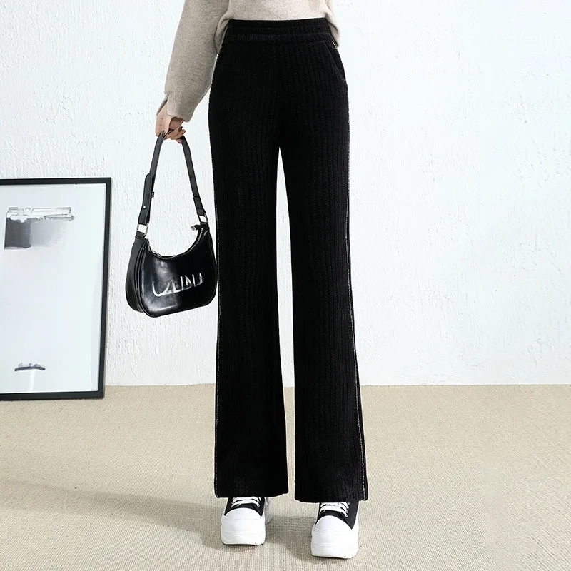 

Women's High Waist Fce Lined Thi Corduroy Wide Leg Pants Autumn Winter Straight Cut Flared Long Trousers Commute Sle