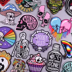 Pink Skull Patch Punk Letter Embroidered Patches On Clothes Animal Patch Skeleton Iron On Patches For Clothing Stickers Badges
