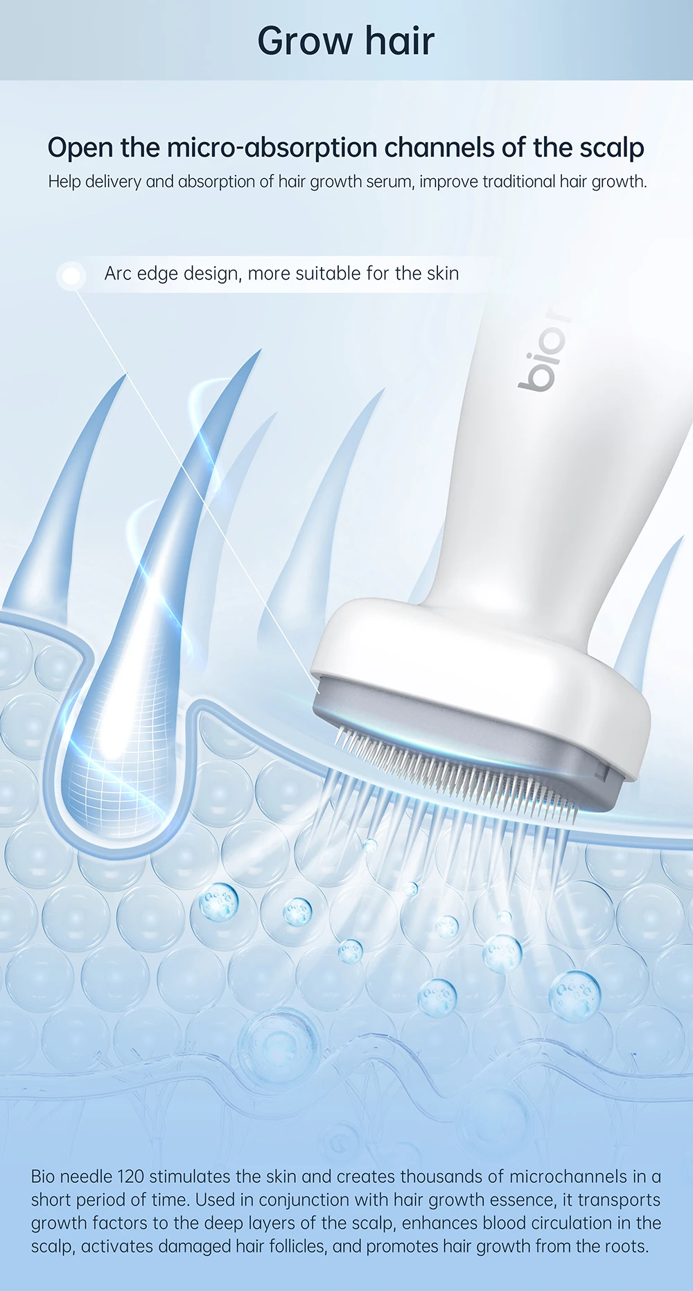 Einstellbarer Bio-Nadelstempel 120 Mikronadeln aus Edelstahl, Mikronadel-Derma-Pen für Haarwuchs und Hautpflege, Schönheitsgerät – Detail 5
