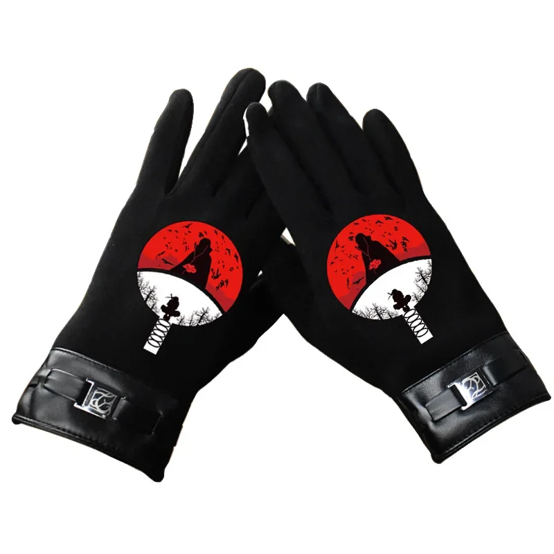 Anime Naruto Slayer Red Cloud Warm Gloves for Women Men Kids Winter Warm Fleece Full Wrap Cotton Touch Screen Gloves Toys Gifts