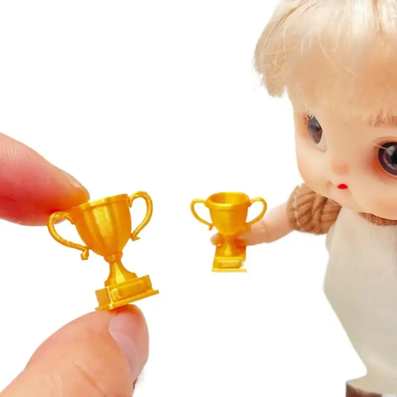 Mini Golden Trophy Miniature Ornament Cute Decor Toy for Dollhouse Decoration Diorama Scene Making Handmade Craft Accessories