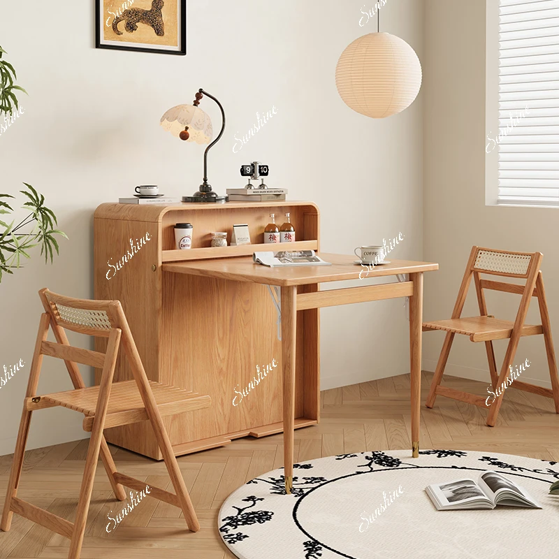 

Small apartment log wind home living room movable dining table desk folding bed three-in-one