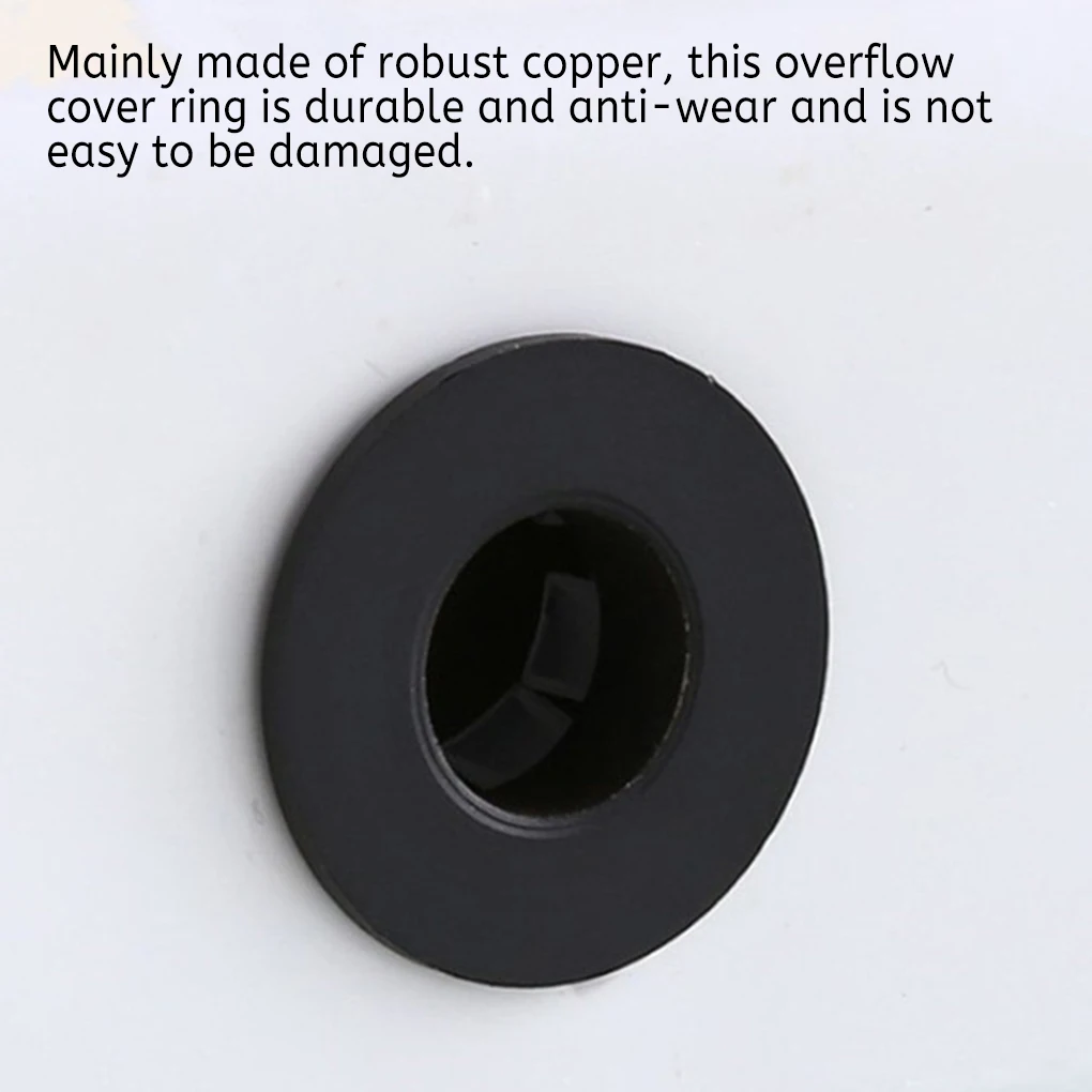 Kitchen Vintage Sink Overflow Cover Ring Office Basin Hole Insert Cap Drain Lid for 22-24mm Household Hardware Black