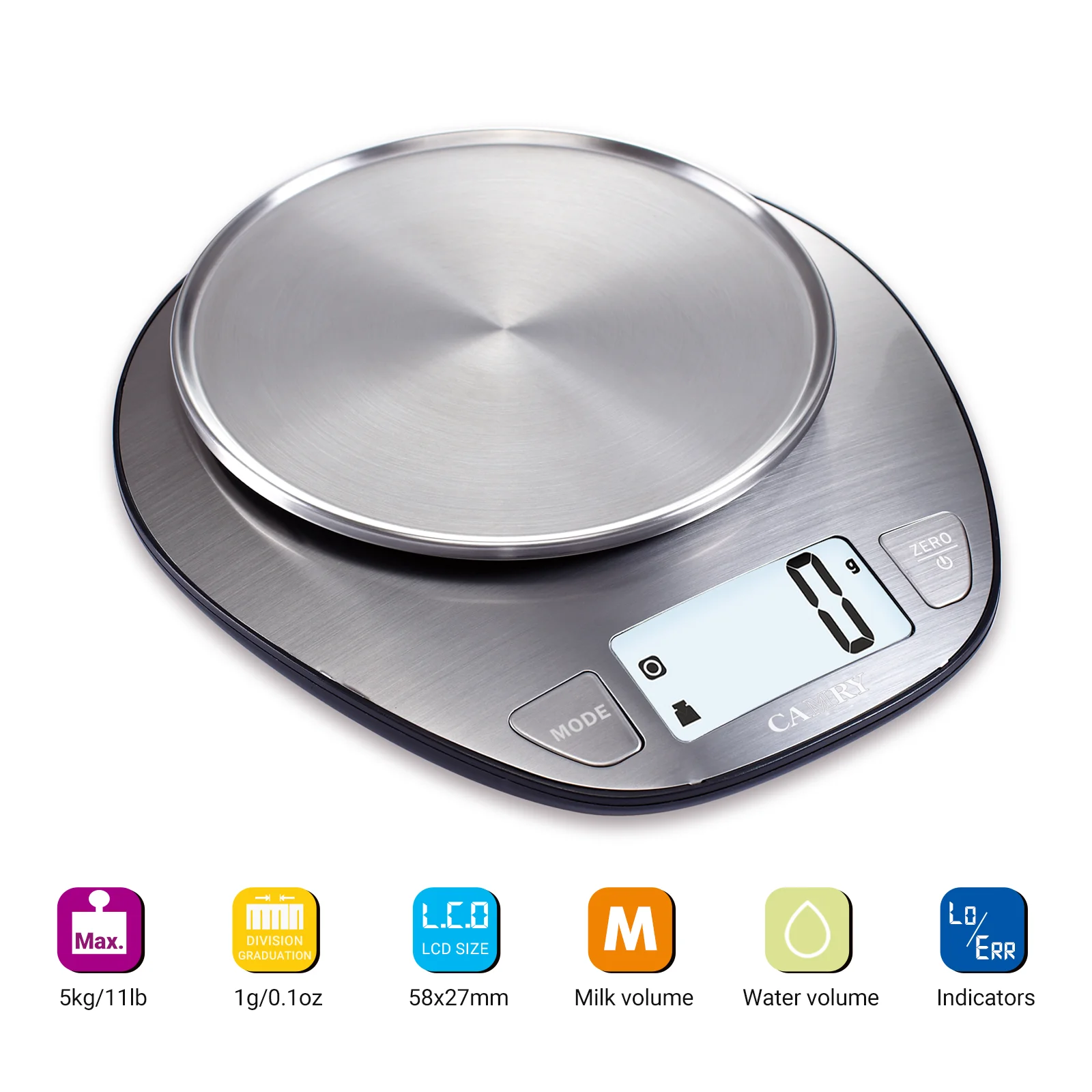 Electronic Kitchen Scale Premium Large Display Backing Scale Wet Dry Food Weighing Scale with Stainless Steel Mixing Bowl