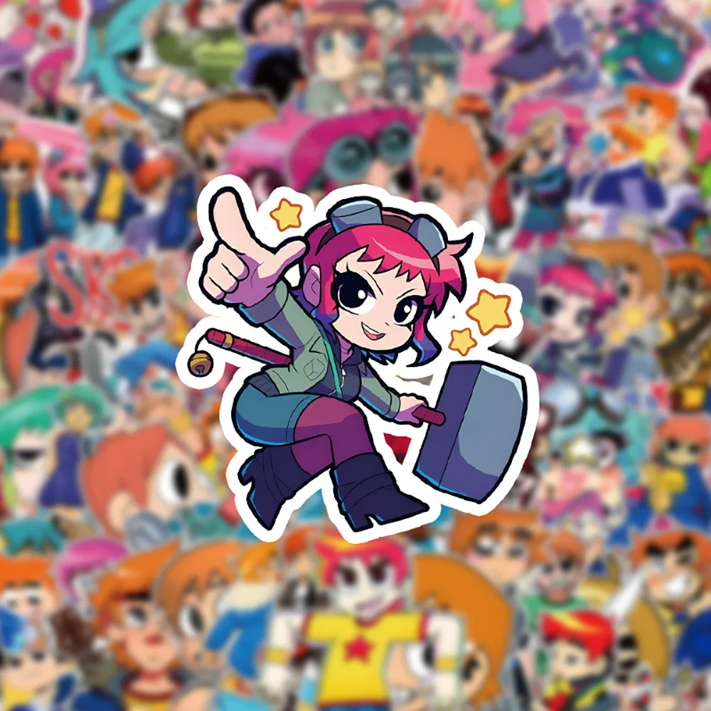 10/60PCS Anime Scott Pilgrim Sticker Cartoon Graffiti Decal Decoration Helmet Guitar Skateboard Scrapbook Waterproof Sticker Toy