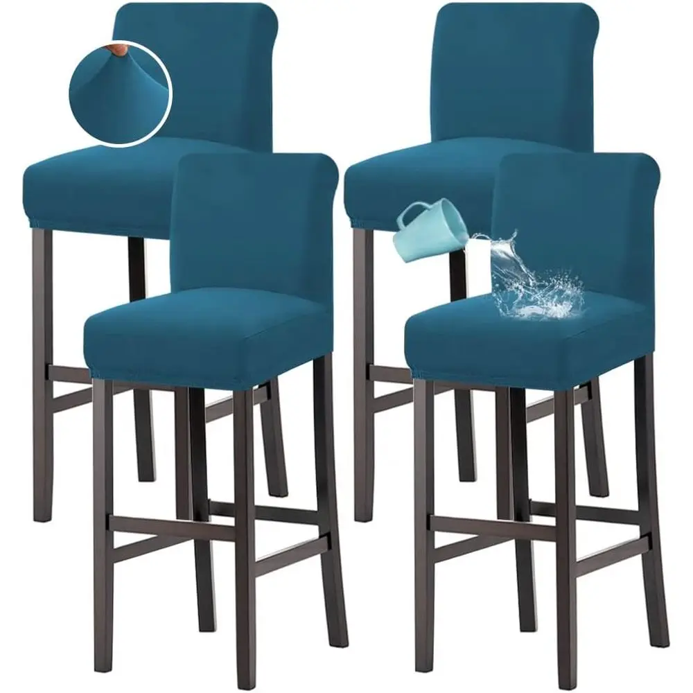 

100% Waterproof Stretch Bar Stool Cover Set of 4, Peacock Blue, for Counter or Dining Chairs