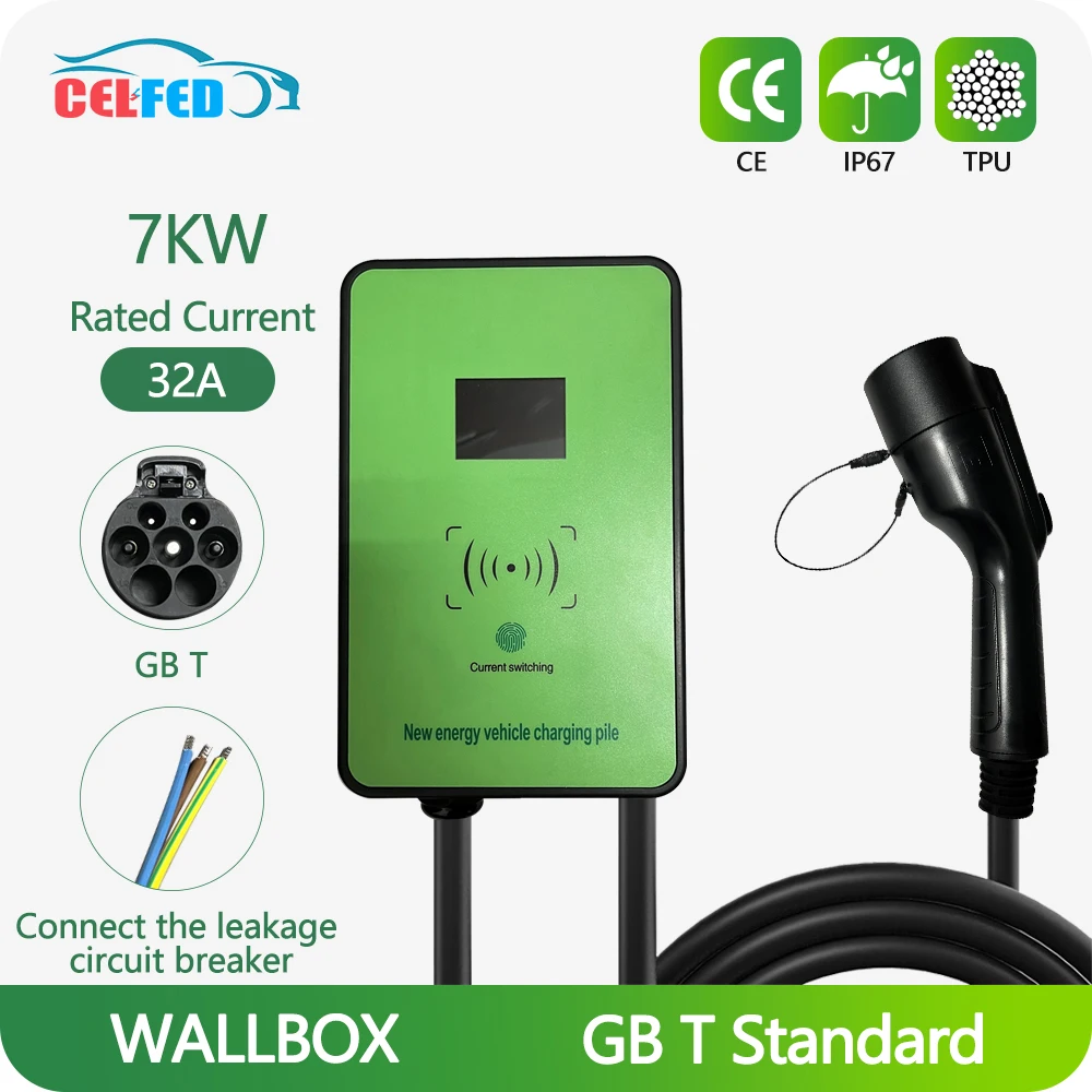 EV Charging Station GBT 7KW 1 Phase EVSE WallBox Electric Vehicle Car Charging Pile with Cable