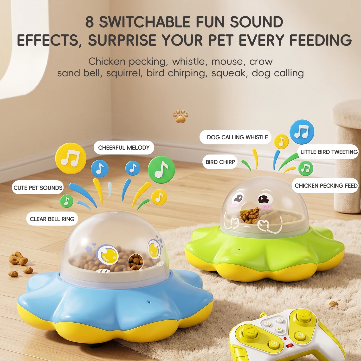 Remote control cat feeding transmitter, RC interactive puzzle toy with LED lights, cat and dog feeder