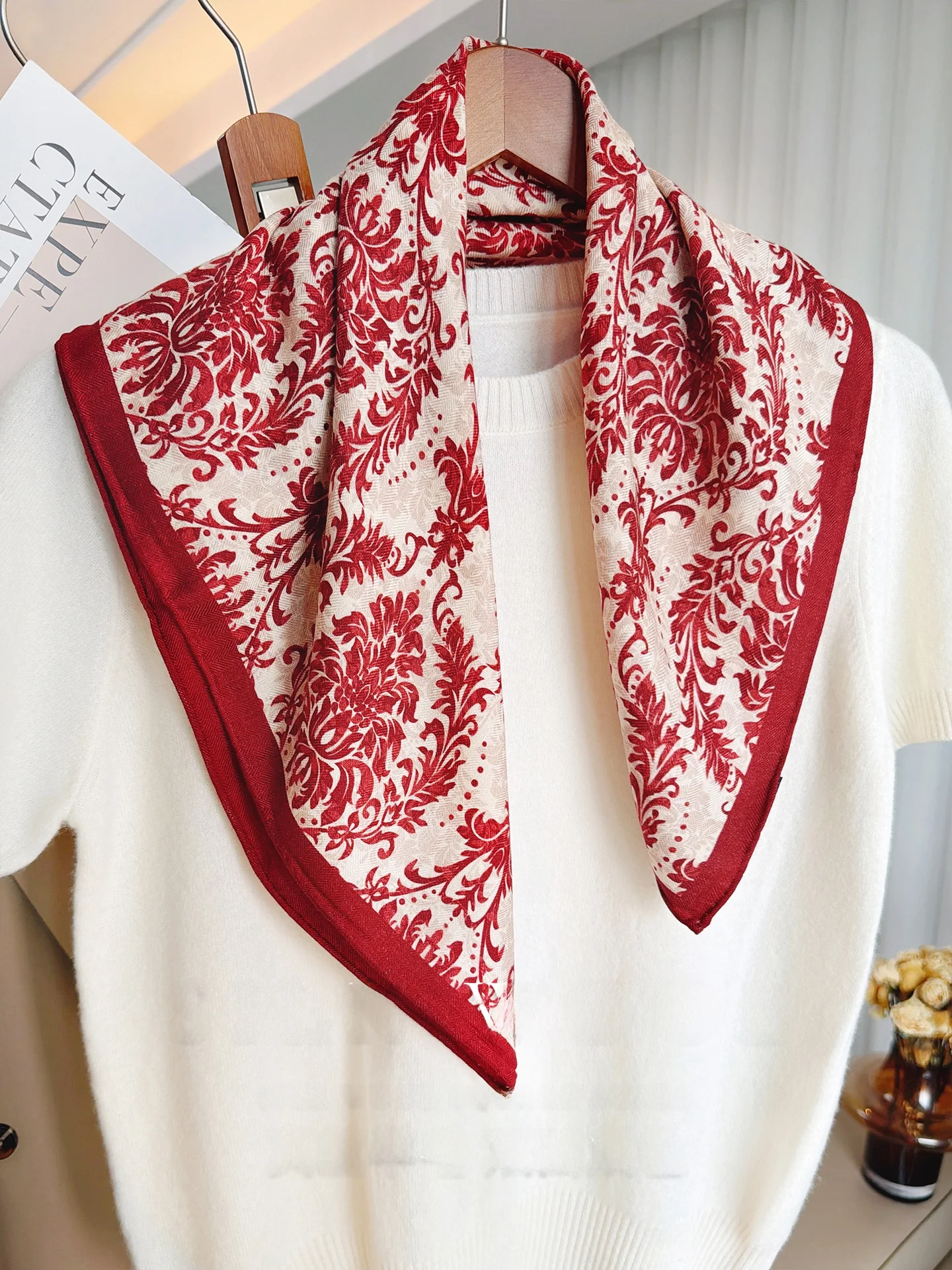 red-walnut-wine-silk-woolen-scarf-women's-spring-new-style-double-sided-soft-comfortable-square-scarf-floral-pattern