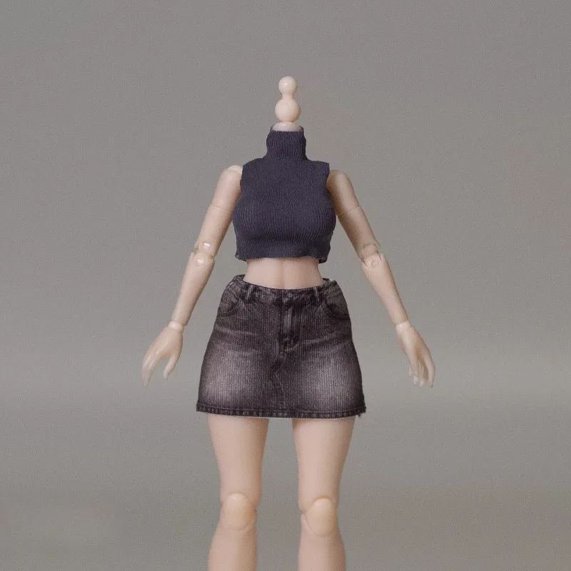 JZAO 1/12 Maßstab, einfarbige, elastische, ärmellose Weste, bedruckter Rock, Kleidung für 6-Zoll-Tbl-Snail-Shell-Romankey-Actionfiguren und Puppen. – Detail 8