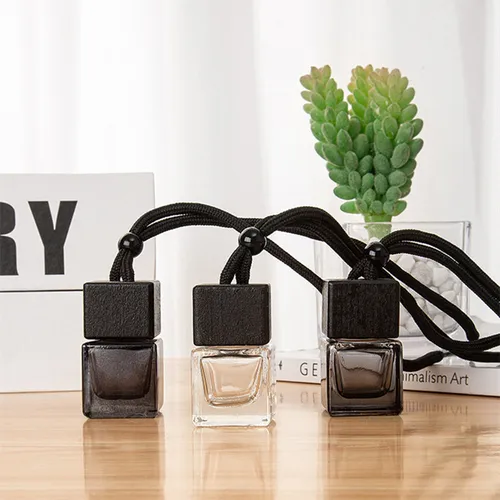 Ambientador vacío de 8ML, colgante de Perfume de estilo de coche para aceites esenciales, botella de Perfume de coche, paquete transparente negro cuadrado