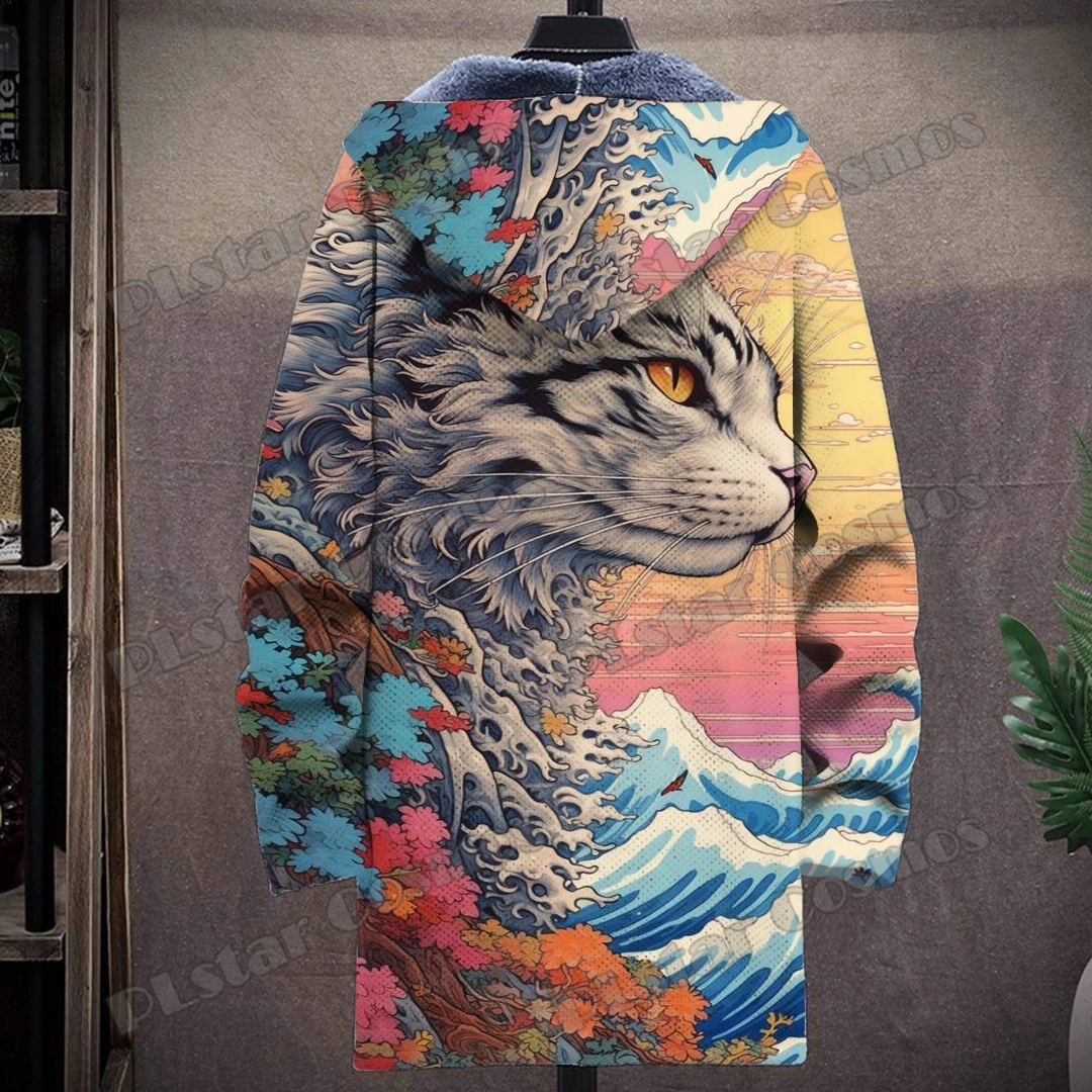 Animal Elephant & Cat & Turtle Retro Graffiti 3D All Over Printed Men's Hooded Coat Winter Casual Thick Warm hooded jacket HR02