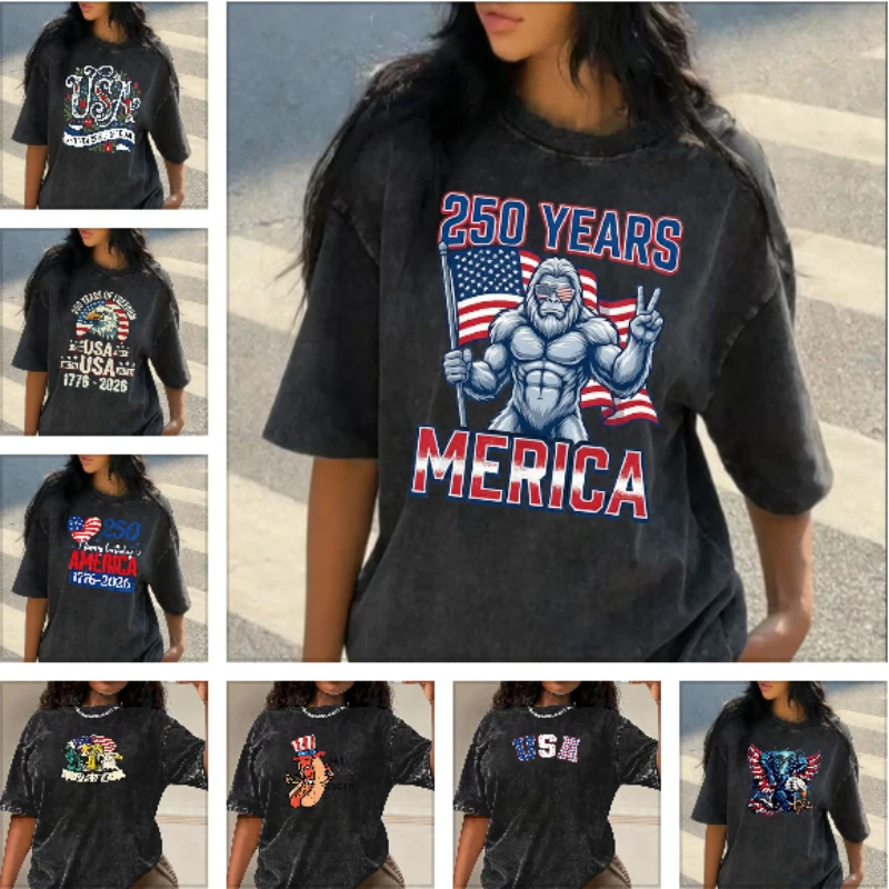 America T-Shirt Women Summer Loose Fashion Vintage 4th of July T Shirt American Freedom Cute Graphic Tees Hippie Tshirts Retro