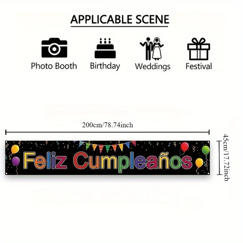 Feliz Cumpleaños Gartenbanner, Spanisches Happy Birthday Schild mit Luftballons & Wimpelkette für Outdoor-Geburtstagsfeier-Dekoration – Detail 6