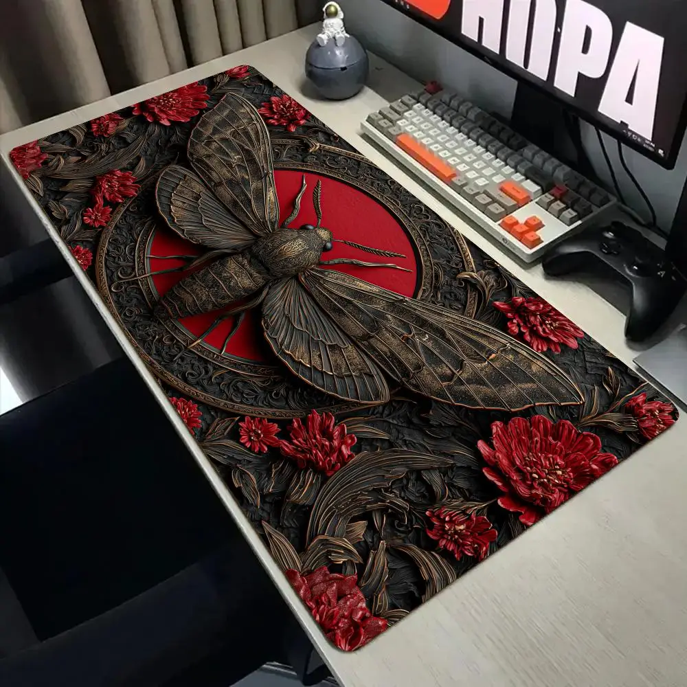 Gothic-style moth large Mouse Pad Desk Mat with Stitched Edge Non-Slip gaming mats pc accessories keyboard desk pad mauspad