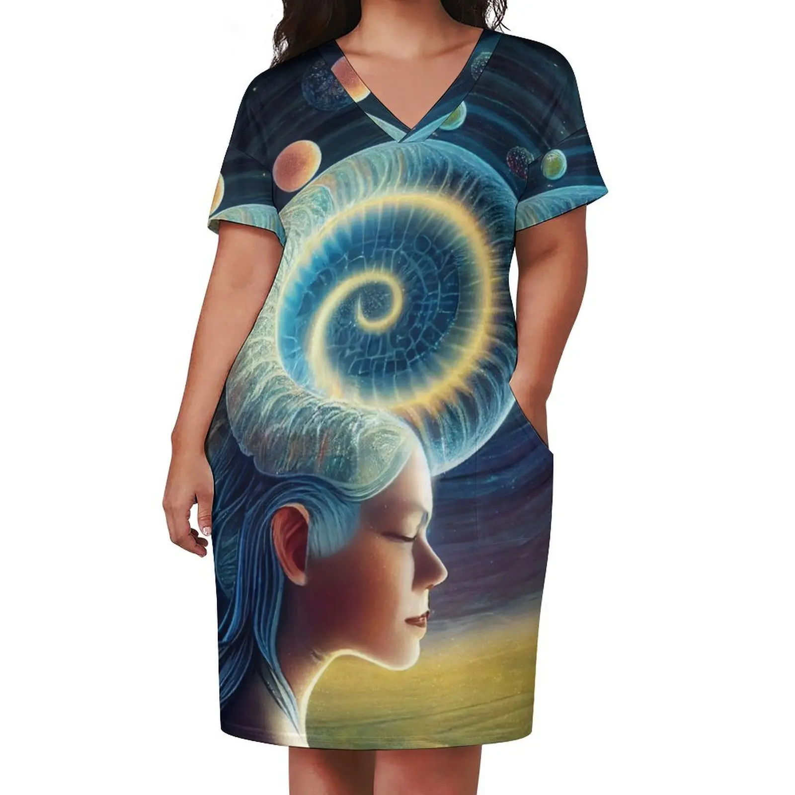 Faerie With Spiral Horn Loose Pocket Dress dresses ladies 2024 summer long sleeve dress Dress women