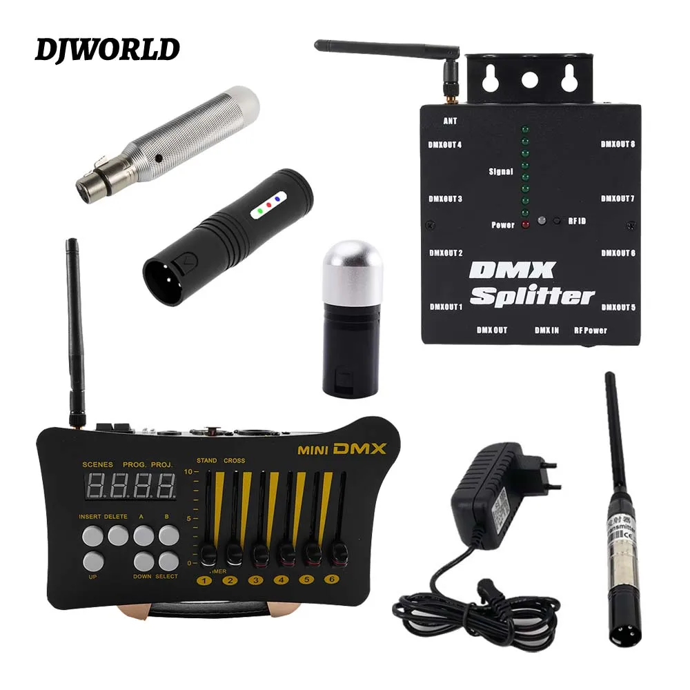 MINI DMX Controller 54Channel DMX Dimmer DMX Spillter 8 Ports Channels Line Tester Terminators Wireless DMX Transmitter Receiver