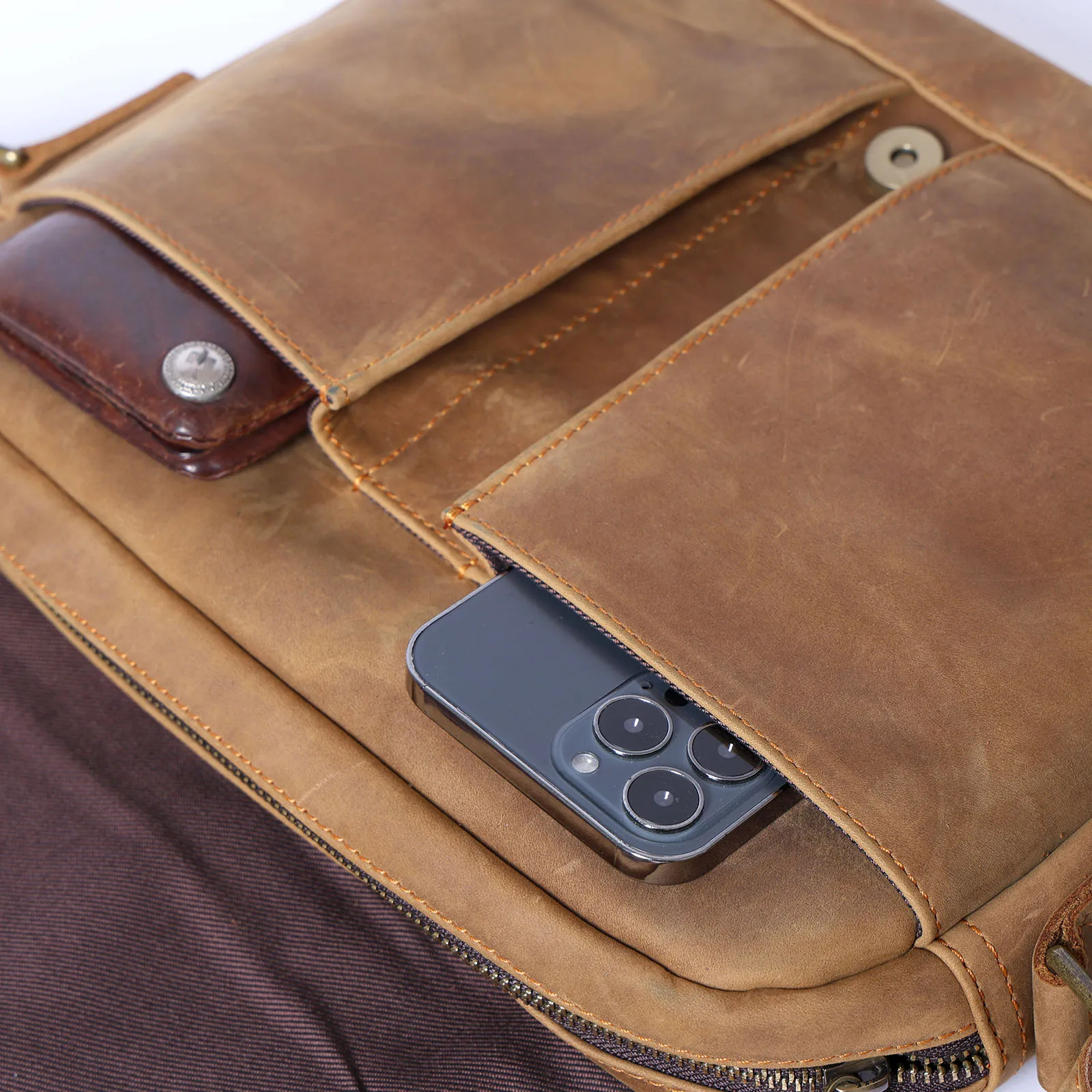 Echte Leder-Umhängetasche 11" Vintage Herren-Umhängetaschen Crazy Horse Leder Schultertasche Rindsleder Retro Mode Casual Pre – Detail 12