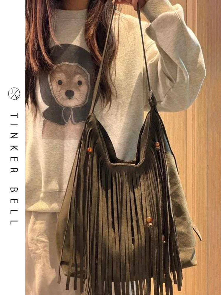 

Осень-зима, замшевая сумка-тоут в стиле ретро с кисточками, женская повседневная универсальная сумка Lazy Sle на одно плечо, наклонная сумка через плечо, модная сумка для поездок на работу