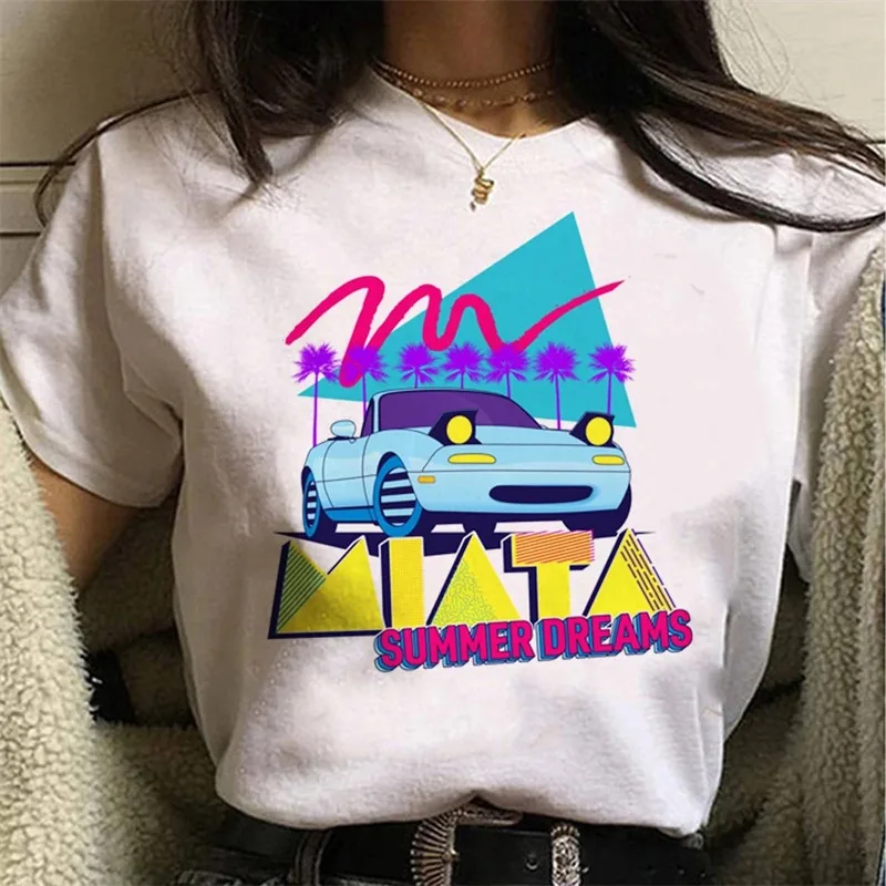Miata Graphic Printed Women\'s T-shirt Summer Cotton Casual Harajuku Top Women\'s T-shirt Cute Cartoon Clothing Breathable T-shirt