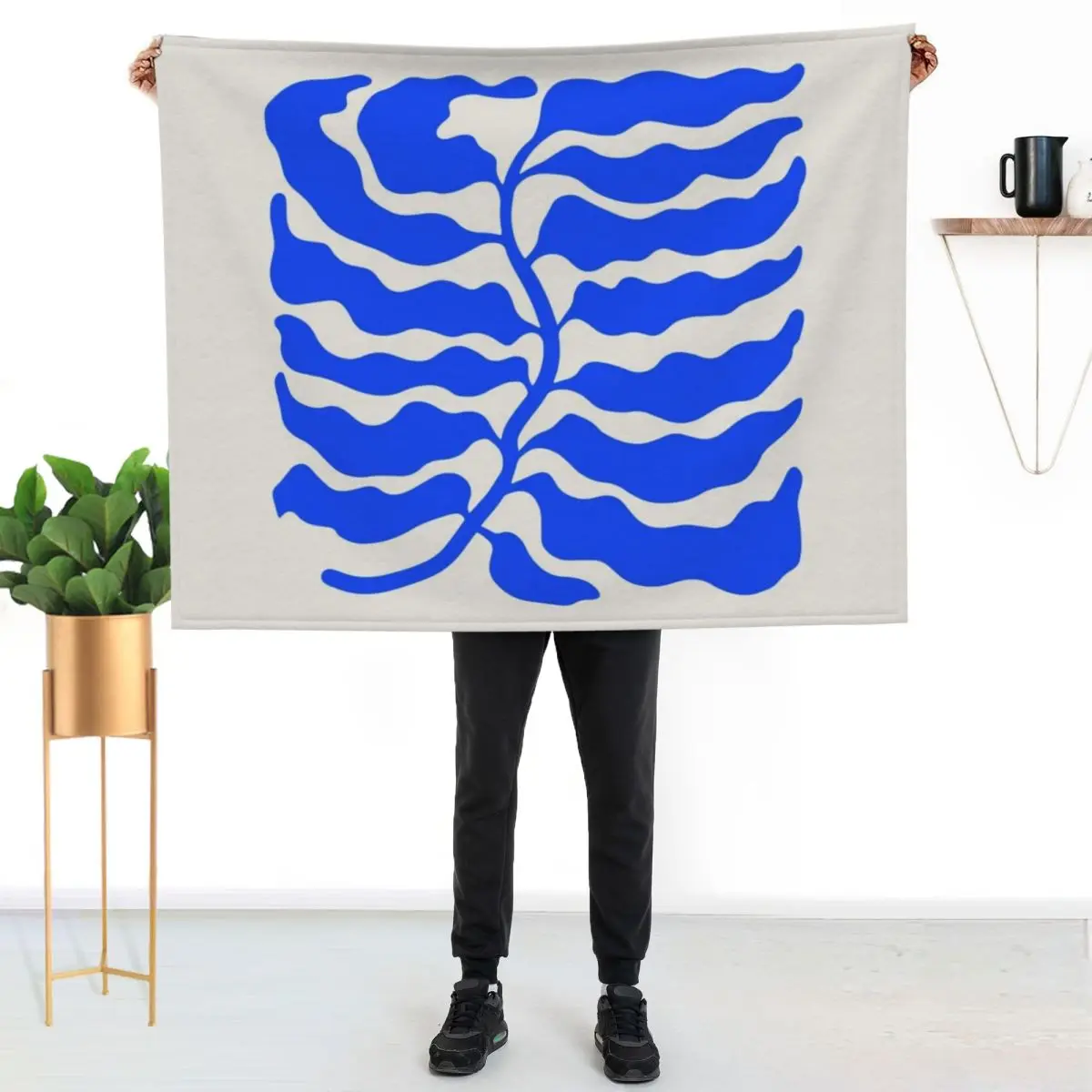 Wild Ferns: Ultramarine Blue Edition Art Print Mid-Century Edition Throw Blanket Soft Big Picnic Blankets