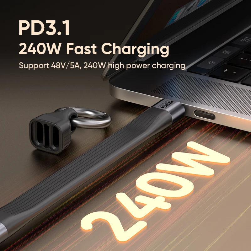 كابل تاريخ USB 4.0 سلسلة مفاتيح محمولة 0.42 قدم، كابل USB C سريع الشحن 240 وات 5 أمبير، نقل بيانات 40 جيجابت في الثانية، شاشة عرض فيديو 8 كيلو