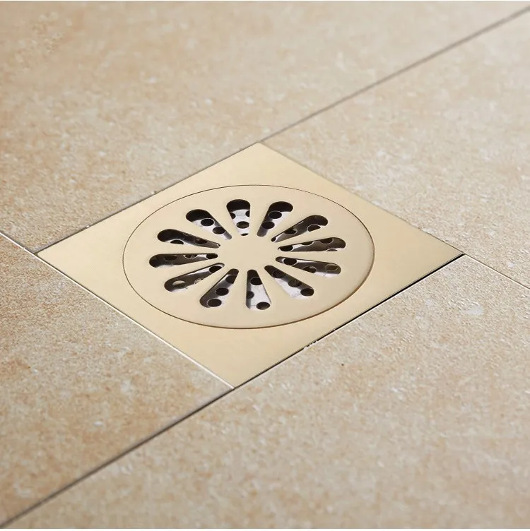 Brass Floor Drain 10x10cm Anti-Odor Anti-Insect Square Shower Drain Antique Bronze TRAP