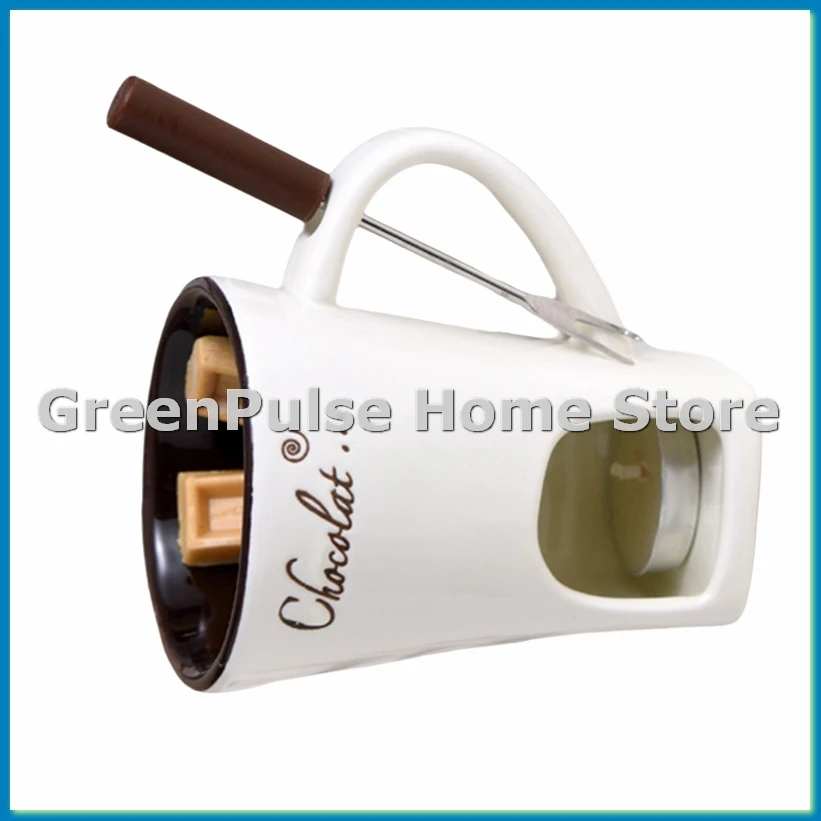Fondue Mug Set Chocolate Cheese Milk Cream Making Set Single Butter Melter Baking Cup Candlestick White-A13G
