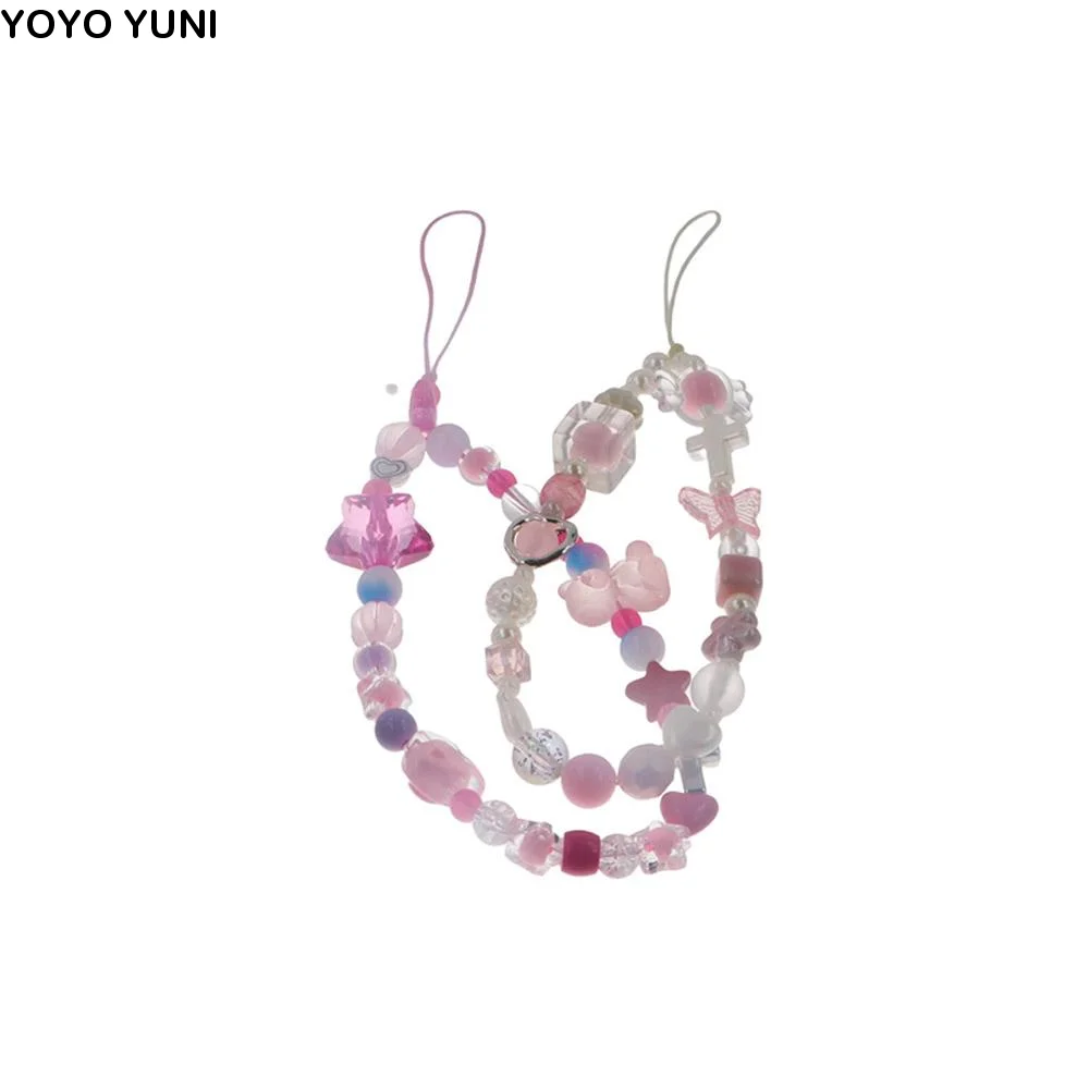 Kawaii Sweet Cool Y2k Phone Lanyard Heart Star Buttfly Style Cellphone Strap Bear Pink Pearl Phone Pendant Jewelry Gift