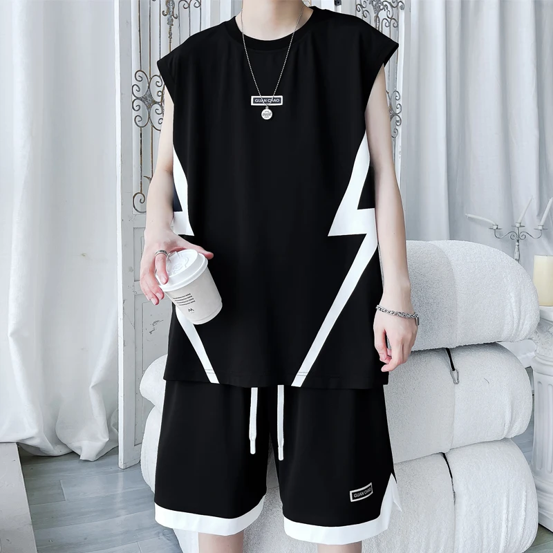 

Men's Casual 2-Piece Sportswear Set Streetwear Fashion Tracksuit T-shirts and Shorts Camping Clothes Beach Pant New Beachwear