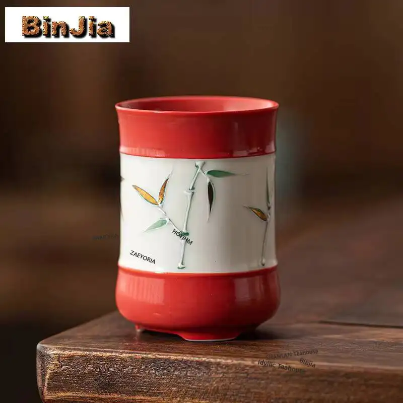 90ml Gold Drawing Hand Drawn Bamboo Teacup Retro Tea Bowl Set Of Cups Tea-tasting Fragrance Cup Chazhan Master Cups Tea Items
