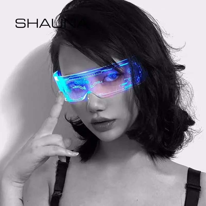 SHAUNA Sense of Future Science Technology LED Luminous Glasses Ins Popular Punk Goggles Party Christmas Colorful Light Shades image 4