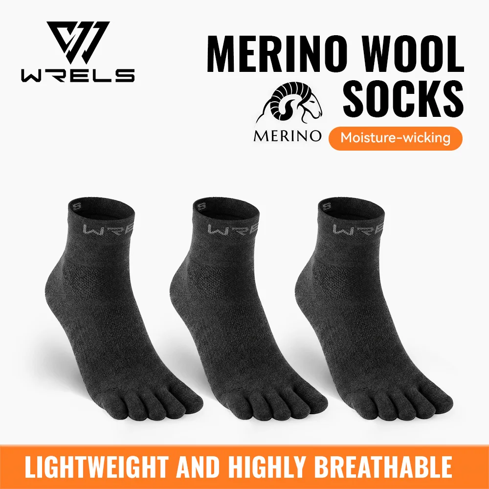 WRELS 1/2/3 Pairs Merino Wool Five Finger Socks Breathable Running Hiking Socks Men Anti-Blister Seamless Sports Toe Socks