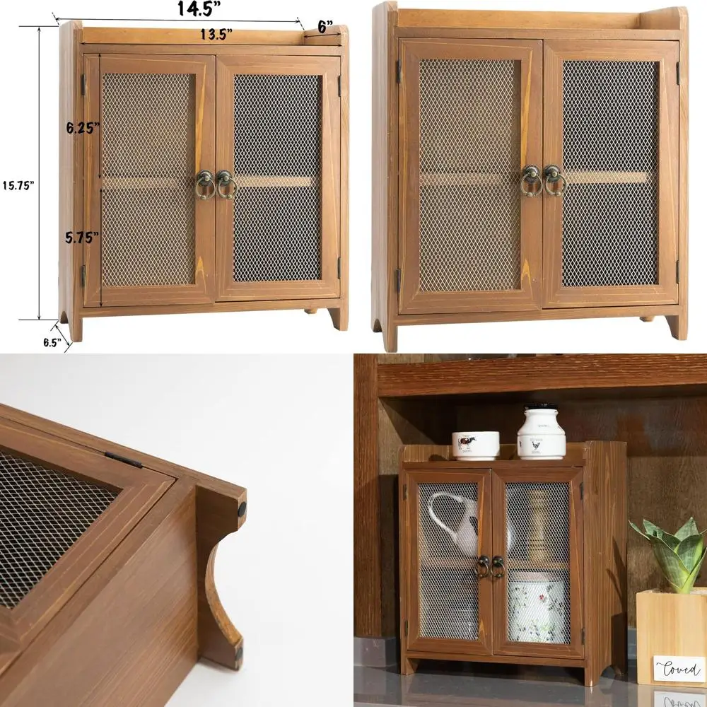 

2-Tier Wood Storage Cabinet with Magnetic Door, Suitable for Kitchen, Living Room, Bedroom, Bathroom, and Office, 15.75 x 14.5 x