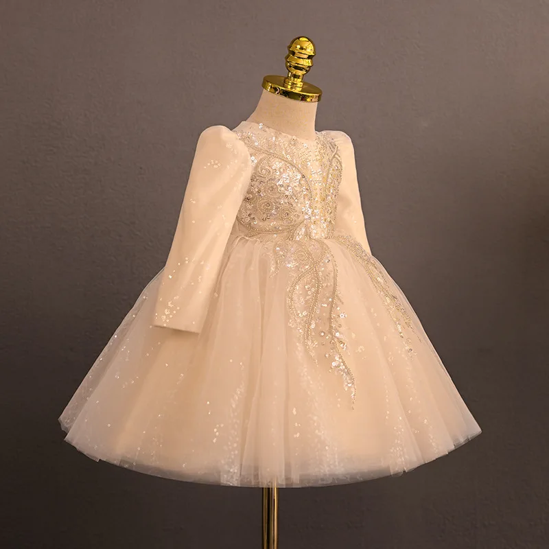 Girls' Birthday Party Spring New Thickened Simple Elegant Toddler Performance Dress Flower Girl Stylish Performance Gown