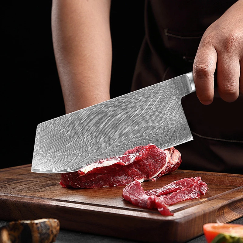 1/3PCS set Damascus Kitchen Chef Knife  ,Cleaver knife, Boning knife, Cooking Tools Colored Wooden Handle