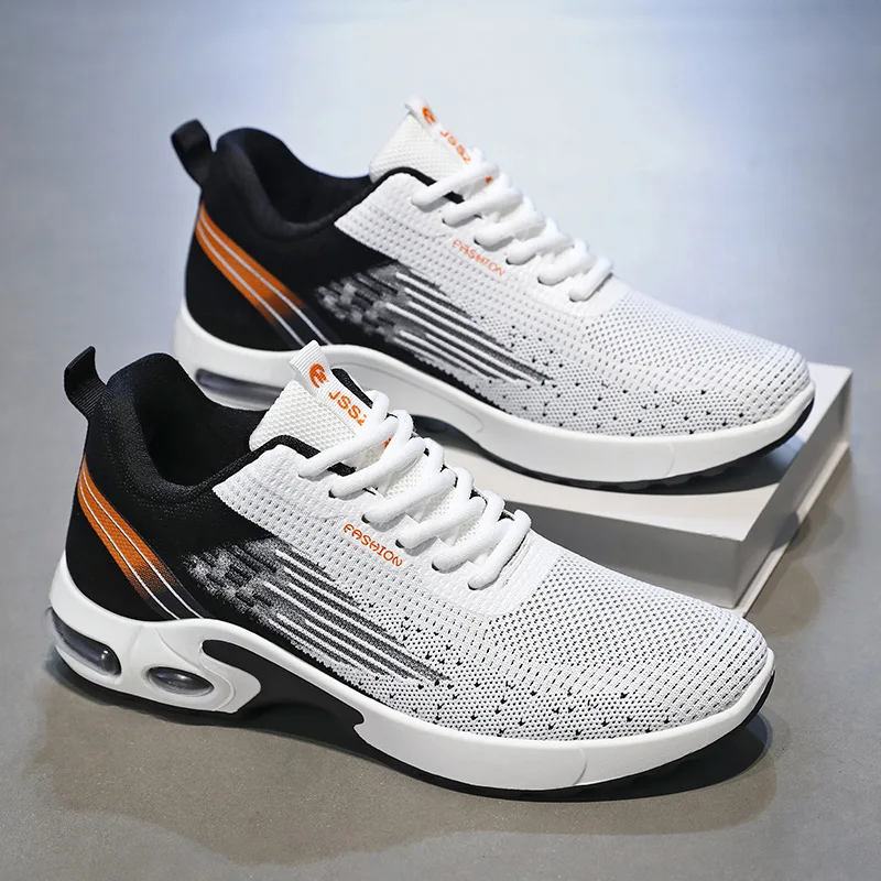 Men's Spring Autumn Air-Cushioned Soft-Sole Sports Shoes Fashionable Trendy Flying Weave Running Sneakers