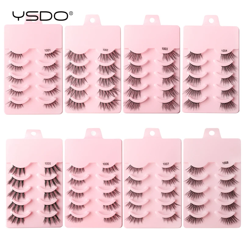 YSDO 3/5 คู่ครึ่งขนตาปลอมธรรมชาติขนตาสีดํา/โปร่งใส Band Faux 3D Mink Lashes แต่งหน้า Cilios reusable