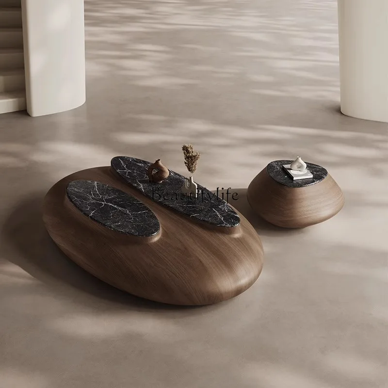 

Medieval style special-shaped coffee table living room home designer North American black walnut leather coffee table table