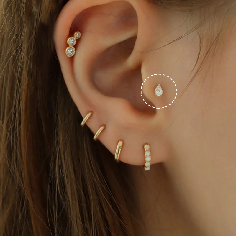 Little Crystal Piercing Ear Stud Earrings For Women Cute Small Zirconia Helix Daith Earing For Female Accession Fashion Jewelry