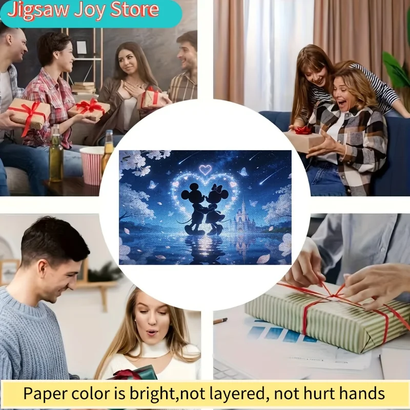 Puzzle 2D, 1000 elementów, Disney, Myszka Miki, Minnie, sylwetka w gwiazdach |   Prezent na Walentynki, wyznanie miłości, przedmiot kolekcjonerski dla dorosłych, bez ramki, Su