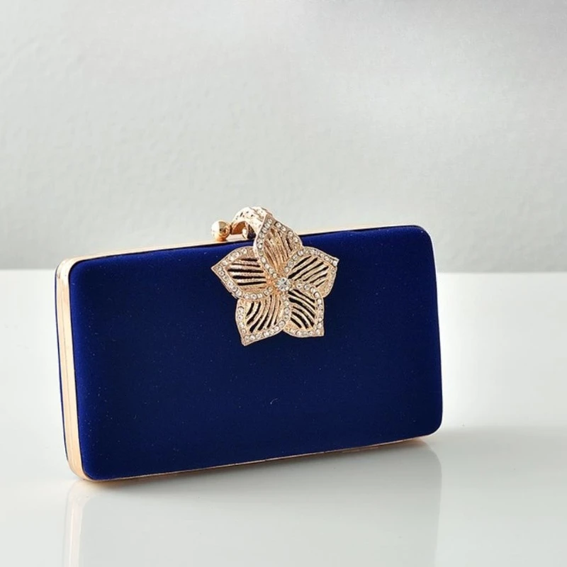 Royal Blue Evening Purse Ladies Fancy Hollow Flower Elegant Women's Velvet Clutch Wedding Party Retro Handbag Bolso Rojo Mujer